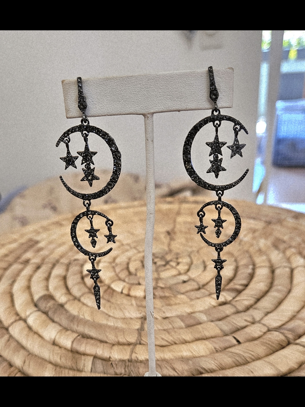 gunmetal and black crystal Celestial Moon & Star Drop Earrings NEW!